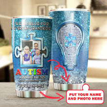 Load image into Gallery viewer, Autism Mug Customize Your Great Grandkids Photo  I Wear Blue For My Great Grandkids Mug Stainless Steel Tumbler 20 Oz Gift For Autism Awareness