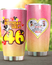 Load image into Gallery viewer, 46th Birthday Steel Tumbler, 46th Birthday Wooden Pattern 30 Oz Steel Mug, PERSONALIZED ANY NAME Mickey Birthday Steel Mug, Birthday custom mug