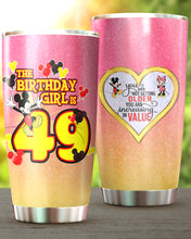 Load image into Gallery viewer, 49th Birthday Steel Tumbler, 49th Birthday Wooden Pattern 30 Oz Steel Mug, PERSONALIZED ANY NAME Mickey Birthday Steel Mug, Birthday custom mug