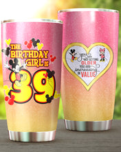 Load image into Gallery viewer, 39th Birthday Steel Tumbler, 39th Birthday Wooden Pattern 30 Oz Steel Mug, PERSONALIZED ANY NAME Mickey Birthday Steel Mug, Birthday custom mug
