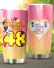 Load image into Gallery viewer, 48th Birthday Steel Tumbler, 48th Birthday Wooden Pattern 30 Oz Steel Mug, PERSONALIZED ANY NAME Mickey Birthday Steel Mug, Birthday custom mug
