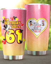 Load image into Gallery viewer, 61st Birthday Steel Tumbler, 61st Birthday Wooden Pattern 30 Oz Steel Mug, CUSTOMIZED ANY NAME Mickey Birthday Steel Mug, Birthday custom mug