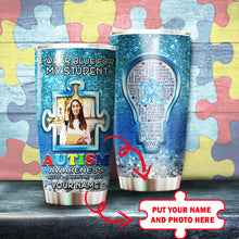 Load image into Gallery viewer, Autism Mug Customize Your Student Photo  I Wear Blue For My Student Mug Stainless Steel Tumbler 20 Oz Gift For Autism Awareness