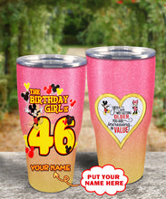 Load image into Gallery viewer, 46th Birthday Steel Tumbler, 46th Birthday Wooden Pattern 30 Oz Steel Mug, PERSONALIZED ANY NAME Mickey Birthday Steel Mug, Birthday custom mug