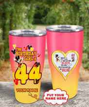 Load image into Gallery viewer, 44th Birthday Steel Tumbler, 44th Birthday Wooden Pattern 30 Oz Steel Mug, CUSTOMIZED ANY NAME Mickey Birthday Steel Mug, Birthday custom mug