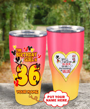Load image into Gallery viewer, 36th Birthday Steel Tumbler, 36th Birthday Wooden Pattern 30 Oz Steel Mug, CUSTOMIZED ANY NAME Mickey Birthday Steel Mug, Birthday custom mug