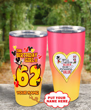 Load image into Gallery viewer, 62nd Birthday Steel Tumbler, 62nd Birthday Wooden Pattern 30 Oz Steel Mug, PERSONALIZED ANY NAME Mickey Birthday Steel Mug, Birthday custom mug
