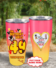 Load image into Gallery viewer, 49th Birthday Steel Tumbler, 49th Birthday Wooden Pattern 30 Oz Steel Mug, PERSONALIZED ANY NAME Mickey Birthday Steel Mug, Birthday custom mug