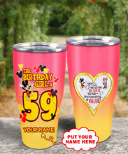 Load image into Gallery viewer, 59th Birthday Steel Tumbler, 59th Birthday Wooden Pattern 30 Oz Steel Mug, PERSONALIZED ANY NAME Mickey Birthday Steel Mug, Birthday custom mug