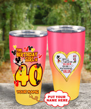 Load image into Gallery viewer, 40th Birthday Steel Tumbler, 40th Birthday Wooden Pattern 30 Oz Steel Mug, CUSTOMIZED ANY NAME Mickey Birthday Steel Mug, Birthday custom mug