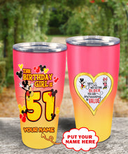 Load image into Gallery viewer, 51st Birthday Steel Tumbler, 51st Birthday Wooden Pattern 30 Oz Steel Mug, PERSONALIZED ANY NAME Mickey Birthday Steel Mug, Birthday custom mug