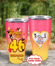 Load image into Gallery viewer, 46th Birthday Steel Tumbler, 46th Birthday Wooden Pattern 30 Oz Steel Mug, PERSONALIZED ANY NAME Mickey Birthday Steel Mug, Birthday custom mug