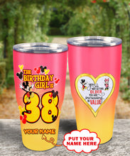 Load image into Gallery viewer, 38th Birthday Steel Tumbler, 38th Birthday Wooden Pattern 30 Oz Steel Mug, CUSTOMIZED ANY NAME Mickey Birthday Steel Mug, Birthday custom mug