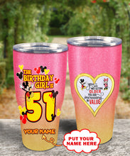 Load image into Gallery viewer, 51st Birthday Steel Tumbler, 51st Birthday Wooden Pattern 30 Oz Steel Mug, PERSONALIZED ANY NAME Mickey Birthday Steel Mug, Birthday custom mug