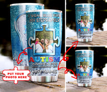 Load image into Gallery viewer, Autism Mug Customize Your Stepfamily Photo  I Wear Blue For My Stepfamily Mug Stainless Steel Tumbler 20 Oz Gift For Autism Awareness