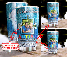 Load image into Gallery viewer, Autism Mug Customize Your Stepfather Photo  I Wear Blue For My Stepfather Mug Stainless Steel Tumbler 20 Oz Gift For Autism Awareness