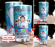 Load image into Gallery viewer, Autism Mug Customize Your Great Uncle Photo  I Wear Blue For My Great Uncle Mug Stainless Steel Tumbler 20 Oz Gift For Autism Awareness