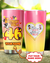 Load image into Gallery viewer, 46th Birthday Steel Tumbler, 46th Birthday Wooden Pattern 30 Oz Steel Mug, PERSONALIZED ANY NAME Mickey Birthday Steel Mug, Birthday custom mug