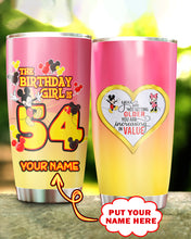 Load image into Gallery viewer, 54th Birthday Steel Tumbler, 54th Birthday Wooden Pattern 30 Oz Steel Mug, PERSONALIZED ANY NAME Mickey Birthday Steel Mug, Birthday custom mug