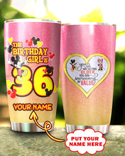 Load image into Gallery viewer, 36th Birthday Steel Tumbler, 36th Birthday Wooden Pattern 30 Oz Steel Mug, CUSTOMIZED ANY NAME Mickey Birthday Steel Mug, Birthday custom mug