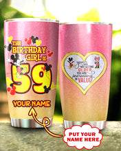 Load image into Gallery viewer, 59th Birthday Steel Tumbler, 59th Birthday Wooden Pattern 30 Oz Steel Mug, PERSONALIZED ANY NAME Mickey Birthday Steel Mug, Birthday custom mug