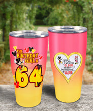 Load image into Gallery viewer, 64th Birthday Steel Tumbler, 64th Birthday Wooden Pattern 30 Oz Steel Mug, PERSONALIZED ANY NAME Mickey Birthday Steel Mug, Birthday custom mug