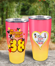 Load image into Gallery viewer, 38th Birthday Steel Tumbler, 38th Birthday Wooden Pattern 30 Oz Steel Mug, CUSTOMIZED ANY NAME Mickey Birthday Steel Mug, Birthday custom mug