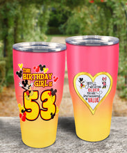 Load image into Gallery viewer, 53rd Birthday Steel Tumbler, 53rd Birthday Wooden Pattern 30 Oz Steel Mug, PERSONALIZED ANY NAME Mickey Birthday Steel Mug, Birthday custom mug