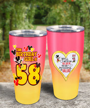 Load image into Gallery viewer, 58th Birthday Steel Tumbler, 58th Birthday Wooden Pattern 30 Oz Steel Mug, CUSTOMIZED ANY NAME Mickey Birthday Steel Mug, Birthday custom mug