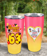 Load image into Gallery viewer, 63rd Birthday Steel Tumbler, 63rd Birthday Wooden Pattern 30 Oz Steel Mug, CUSTOMIZED ANY NAME Mickey Birthday Steel Mug, Birthday custom mug