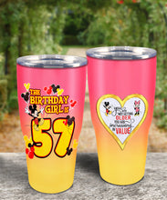 Load image into Gallery viewer, 57th Birthday Steel Tumbler,57th Birthday Wooden Pattern 30 Oz Steel Mug, CUSTOMIZED ANY NAME Mickey Birthday Steel Mug, Birthday custom mug