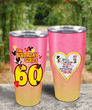 Load image into Gallery viewer, 60th Birthday Steel Tumbler, 60th Birthday Wooden Pattern 30 Oz Steel Mug, PERSONALIZED ANY NAME Mickey Birthday Steel Mug, Birthday custom mug