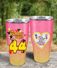 Load image into Gallery viewer, 44th Birthday Steel Tumbler, 44th Birthday Wooden Pattern 30 Oz Steel Mug, CUSTOMIZED ANY NAME Mickey Birthday Steel Mug, Birthday custom mug