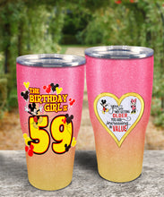 Load image into Gallery viewer, 59th Birthday Steel Tumbler, 59th Birthday Wooden Pattern 30 Oz Steel Mug, PERSONALIZED ANY NAME Mickey Birthday Steel Mug, Birthday custom mug