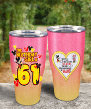 Load image into Gallery viewer, 61st Birthday Steel Tumbler, 61st Birthday Wooden Pattern 30 Oz Steel Mug, CUSTOMIZED ANY NAME Mickey Birthday Steel Mug, Birthday custom mug
