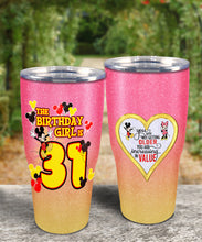 Load image into Gallery viewer, 31st Birthday Steel Tumbler, 31st Birthday Wooden Pattern 30 Oz Steel Mug, PERSONALIZED ANY NAME Mickey Birthday Steel Mug, Birthday custom mug
