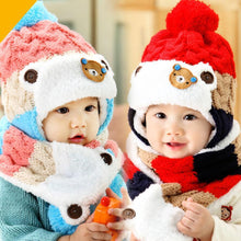 Load image into Gallery viewer, 2 piece/ set baby winter panda hat with panda scarf for new born bebe