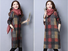 Load image into Gallery viewer, Autumn Winter Women dress Elegant Thick warm Long sleeve Cotton Loose Dress