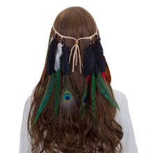 Load image into Gallery viewer, AWAYTR Really Feather Headband Native American Halloween Bohemian Headbands Indian Peacock Feather Hair Accessories for Women