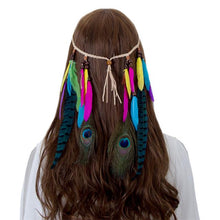 Load image into Gallery viewer, AWAYTR Really Feather Headband Native American Halloween Bohemian Headbands Indian Peacock Feather Hair Accessories for Women