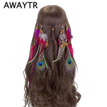Load image into Gallery viewer, AWAYTR Really Feather Headband Native American Halloween Bohemian Headbands Indian Peacock Feather Hair Accessories for Women
