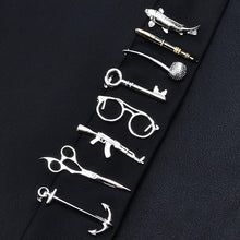 Load image into Gallery viewer, 1 Piece Feather Glasses Anchor Mustache Key Shape Silver Metal Tie Clip for Men