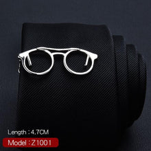 Load image into Gallery viewer, 1 Piece Feather Glasses Anchor Mustache Key Shape Silver Metal Tie Clip for Men