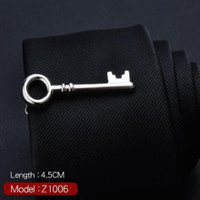 Load image into Gallery viewer, 1 Piece Feather Glasses Anchor Mustache Key Shape Silver Metal Tie Clip for Men