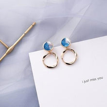 Load image into Gallery viewer, AOMU Korean Summer Blue Geometric Acrylic Irregular Hollow Circle Square Drop Earrings for Women Metal Bump Party Beach Jewelry