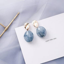 Load image into Gallery viewer, AOMU Korean Summer Blue Geometric Acrylic Irregular Hollow Circle Square Drop Earrings for Women Metal Bump Party Beach Jewelry