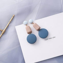Load image into Gallery viewer, AOMU Korean Summer Blue Geometric Acrylic Irregular Hollow Circle Square Drop Earrings for Women Metal Bump Party Beach Jewelry