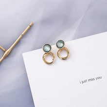 Load image into Gallery viewer, AOMU Korean Summer Blue Geometric Acrylic Irregular Hollow Circle Square Drop Earrings for Women Metal Bump Party Beach Jewelry