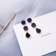 Load image into Gallery viewer, AOMU Korean Summer Blue Geometric Acrylic Irregular Hollow Circle Square Drop Earrings for Women Metal Bump Party Beach Jewelry