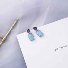 Load image into Gallery viewer, AOMU Korean Summer Blue Geometric Acrylic Irregular Hollow Circle Square Drop Earrings for Women Metal Bump Party Beach Jewelry